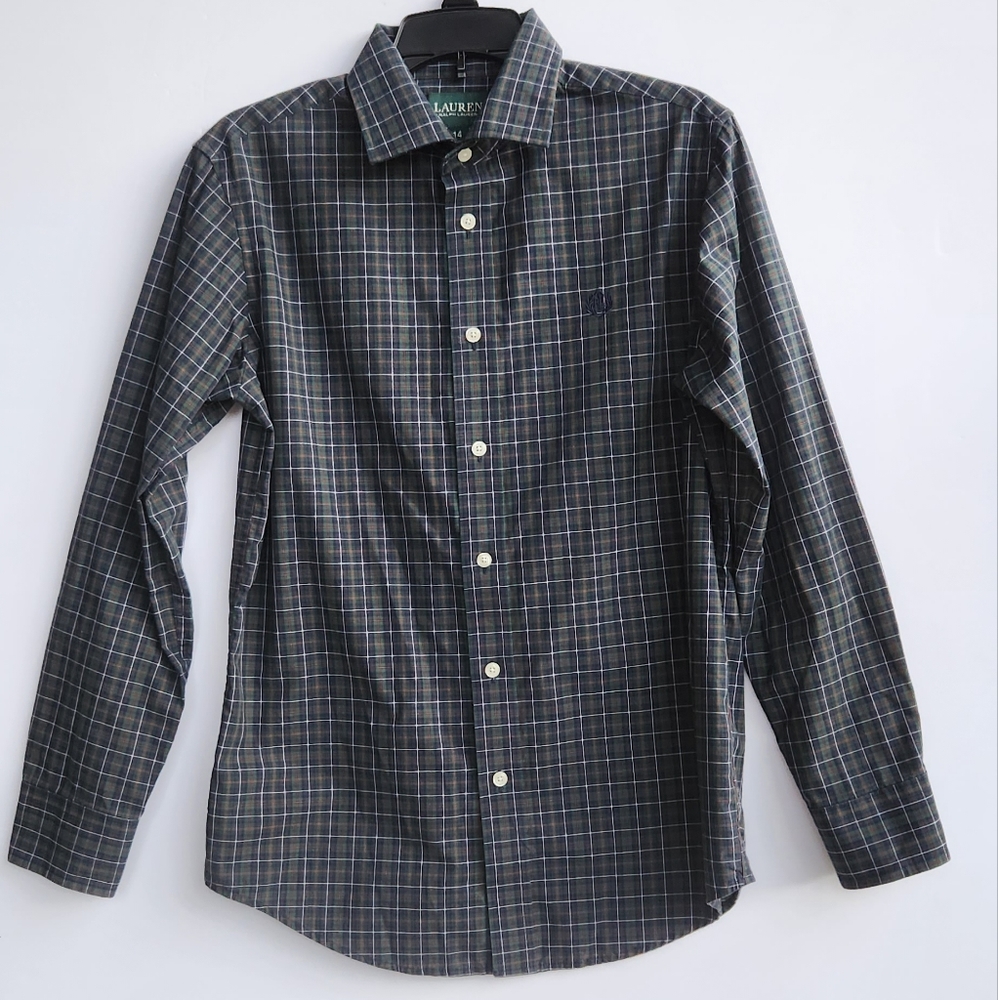 Lauren by Ralph Lauren Boys Button Down Shirt | Size 14 | Green, Red, Blue Plaid